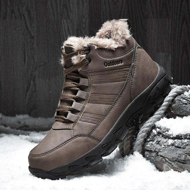 Mens Ankle Snow Boots Winter Fur Warm Leather Outdoor Walking Mountain Climbing Waterproof Snow Boots Outdoor Warm Non Slip Fur Lined Ankle Boots Leather Winter Shoes