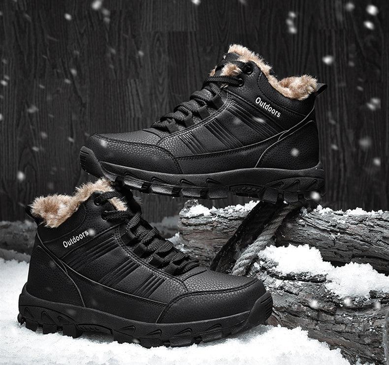 Mens Ankle Snow Boots Winter Fur Warm Leather Outdoor Walking Mountain Climbing Waterproof Snow Boots Outdoor Warm Non Slip Fur Lined Ankle Boots Leather Winter Shoes