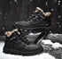 Mens Ankle Snow Boots Winter Fur Warm Leather Outdoor Walking Mountain Climbing Waterproof Snow Boots Outdoor Warm Non Slip Fur Lined Ankle Boots Leather Winter Shoes