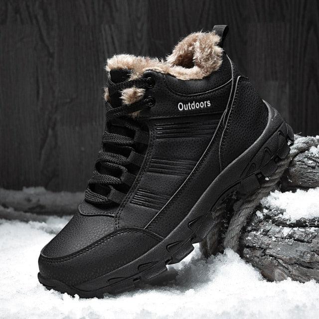 Mens Ankle Snow Boots Winter Fur Warm Leather Outdoor Walking Mountain Climbing Waterproof Snow Boots Outdoor Warm Non Slip Fur Lined Ankle Boots Leather Winter Shoes