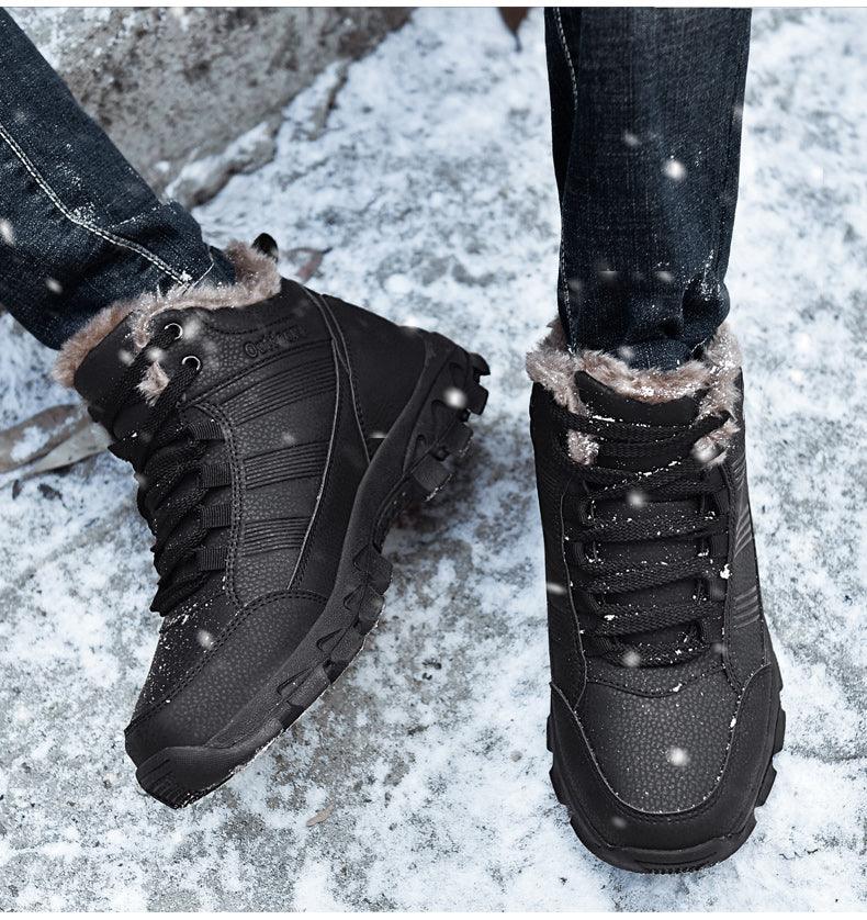 Mens Ankle Snow Boots Winter Fur Warm Leather Outdoor Walking Mountain Climbing Waterproof Snow Boots Outdoor Warm Non Slip Fur Lined Ankle Boots Leather Winter Shoes