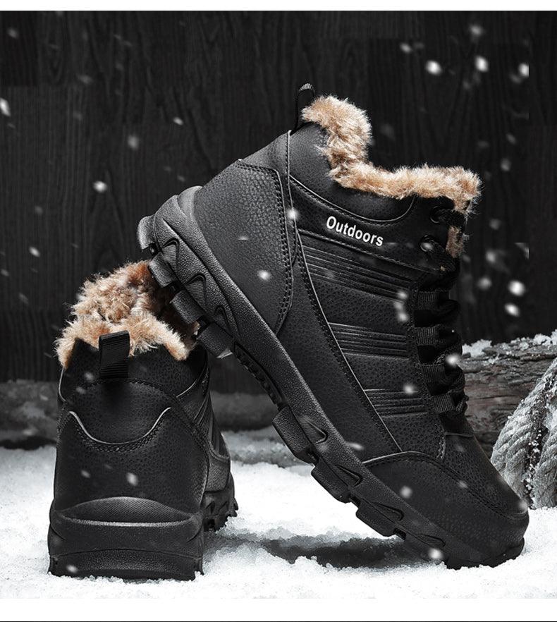 Mens Ankle Snow Boots Winter Fur Warm Leather Outdoor Walking Mountain Climbing Waterproof Snow Boots Outdoor Warm Non Slip Fur Lined Ankle Boots Leather Winter Shoes