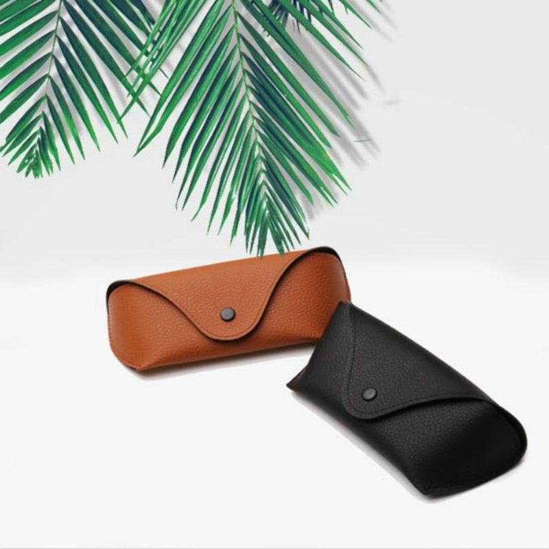 Mens Leather Eyewear Cases Cover For Sunglasses Eyeglasses Case Mens Reading Glasses Box With Metal Buckle Eyewear Cases Durable Soft Sunglasses Pouch Case For Men Horizontal Eyeglass Case Leather Design