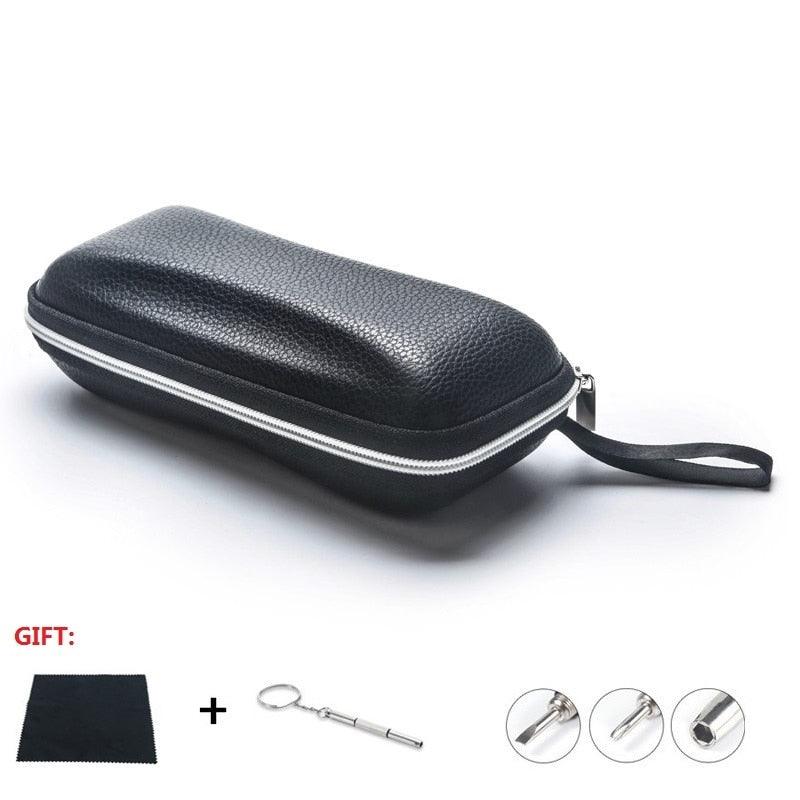 Mens Leather Glasses Case Portable Sunglasses Reading Glasses Carry Bag Hard Zipper Box Durable Protective Case Cover Eyeglass Case Portable Travel Zipper Strong Glasses Case Box Protector For Men And Women