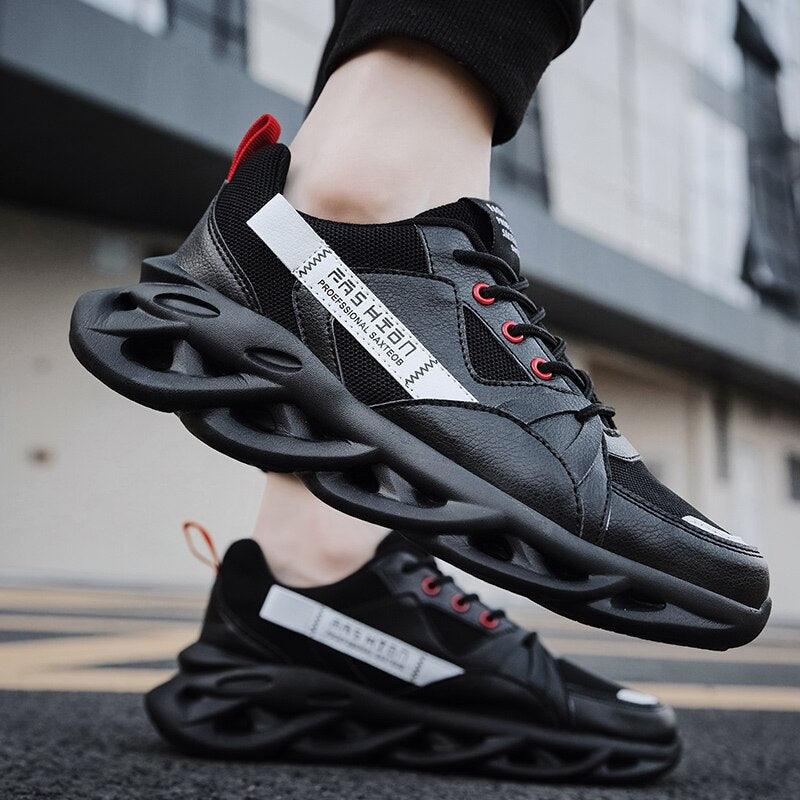 Mens Running Autumn New Leather Sneakers High Quality Outdoor Light Comfortable Sport Athletic Sneakers Lace Up Walking Breathable Ultra Lightweight Sport Casual Sneakers