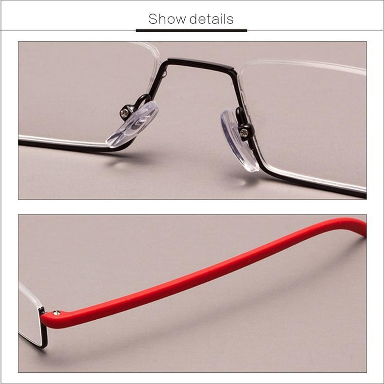 Metal Anti Blue Light Reading Glasses Men Half Frame Prescription Eyeglasses Male  Eyewear With Case For Men And Women Unisex Stylish Eyeglasses Glasses Clear Lens +1.75