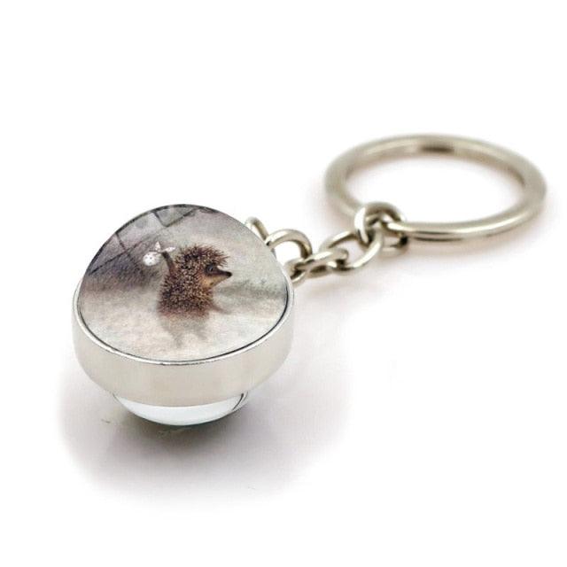 Metal Double Sided Glass Ball Pendant Hedgehog In The Fog Cartoon Keychain Pendant Metal Keyring Lucky Jewelry Gift Keychain Key Chain Key Ring Holder for Men Women Creative Gift Glass Ball Key Chain Pendant Glow in The Dark