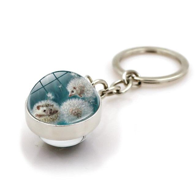 Metal Double Sided Glass Ball Pendant Hedgehog In The Fog Cartoon Keychain Pendant Metal Keyring Lucky Jewelry Gift Keychain Key Chain Key Ring Holder for Men Women Creative Gift Glass Ball Key Chain Pendant Glow in The Dark