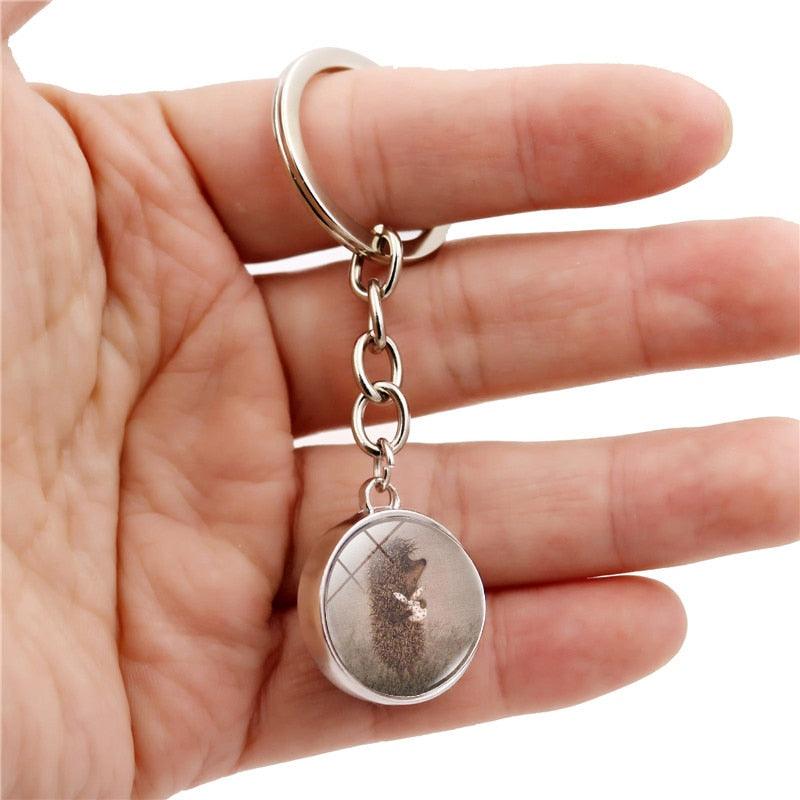 Metal Double Sided Glass Ball Pendant Hedgehog In The Fog Cartoon Keychain Pendant Metal Keyring Lucky Jewelry Gift Keychain Key Chain Key Ring Holder for Men Women Creative Gift Glass Ball Key Chain Pendant Glow in The Dark