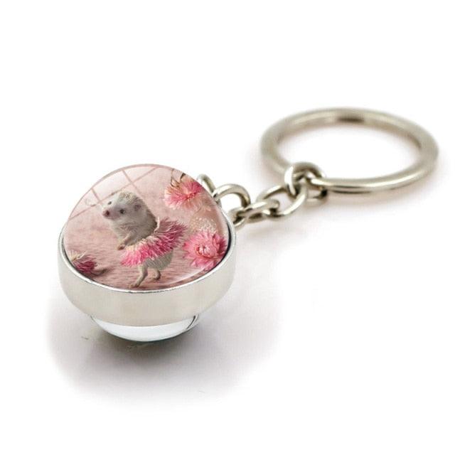 Metal Double Sided Glass Ball Pendant Hedgehog In The Fog Cartoon Keychain Pendant Metal Keyring Lucky Jewelry Gift Keychain Key Chain Key Ring Holder for Men Women Creative Gift Glass Ball Key Chain Pendant Glow in The Dark