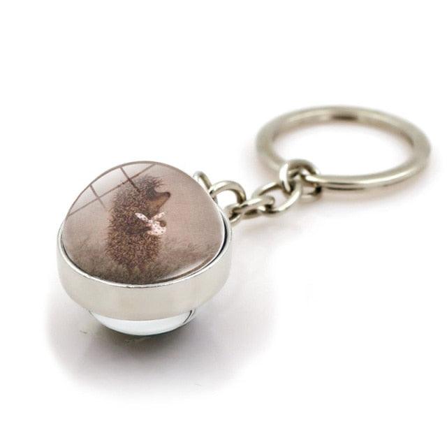 Metal Double Sided Glass Ball Pendant Hedgehog In The Fog Cartoon Keychain Pendant Metal Keyring Lucky Jewelry Gift Keychain Key Chain Key Ring Holder for Men Women Creative Gift Glass Ball Key Chain Pendant Glow in The Dark