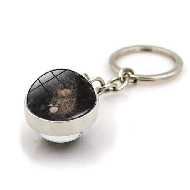 Metal Double Sided Glass Ball Pendant Hedgehog In The Fog Cartoon Keychain Pendant Metal Keyring Lucky Jewelry Gift Keychain Key Chain Key Ring Holder for Men Women Creative Gift Glass Ball Key Chain Pendant Glow in The Dark