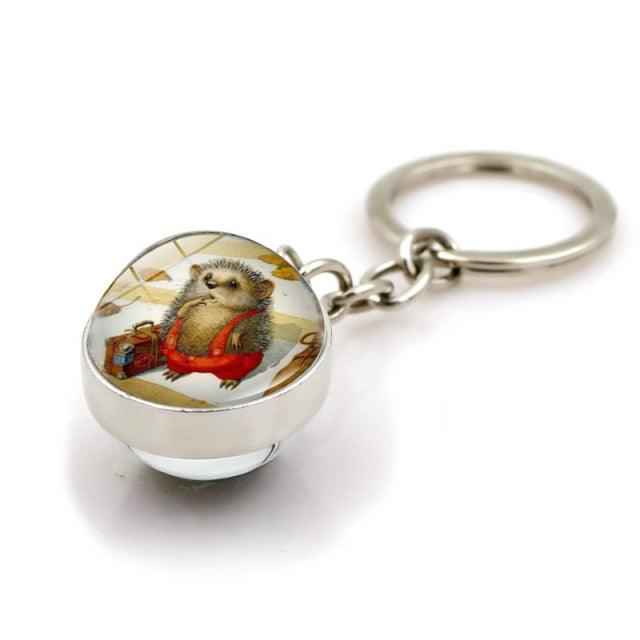 Metal Double Sided Glass Ball Pendant Hedgehog In The Fog Cartoon Keychain Pendant Metal Keyring Lucky Jewelry Gift Keychain Key Chain Key Ring Holder for Men Women Creative Gift Glass Ball Key Chain Pendant Glow in The Dark