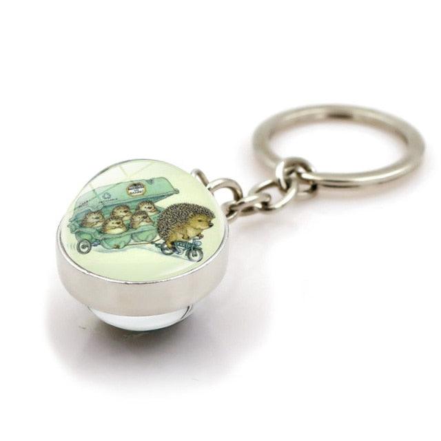 Metal Double Sided Glass Ball Pendant Hedgehog In The Fog Cartoon Keychain Pendant Metal Keyring Lucky Jewelry Gift Keychain Key Chain Key Ring Holder for Men Women Creative Gift Glass Ball Key Chain Pendant Glow in The Dark