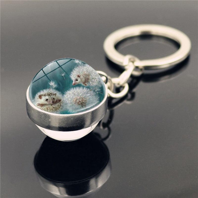 Metal Double Sided Glass Ball Pendant Hedgehog In The Fog Cartoon Keychain Pendant Metal Keyring Lucky Jewelry Gift Keychain Key Chain Key Ring Holder for Men Women Creative Gift Glass Ball Key Chain Pendant Glow in The Dark