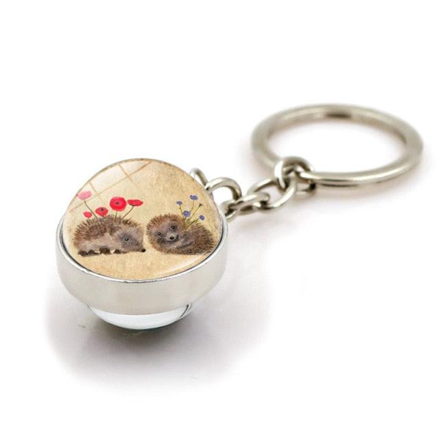 Metal Double Sided Glass Ball Pendant Hedgehog In The Fog Cartoon Keychain Pendant Metal Keyring Lucky Jewelry Gift Keychain Key Chain Key Ring Holder for Men Women Creative Gift Glass Ball Key Chain Pendant Glow in The Dark