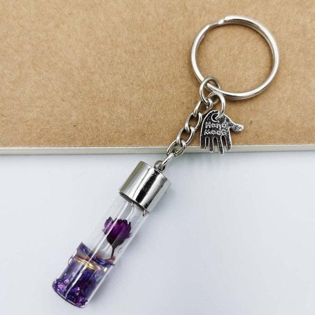 Mini Glass Bottle Drifting Bottles Keyrings Small Wishing Bottles Keychains Wishing Bottle Eternal Flower Keychain Student Pendant Backpack Car Key Pendant Couple Gift Glass Bottle Wishing Bottle Keyrings  Keychains