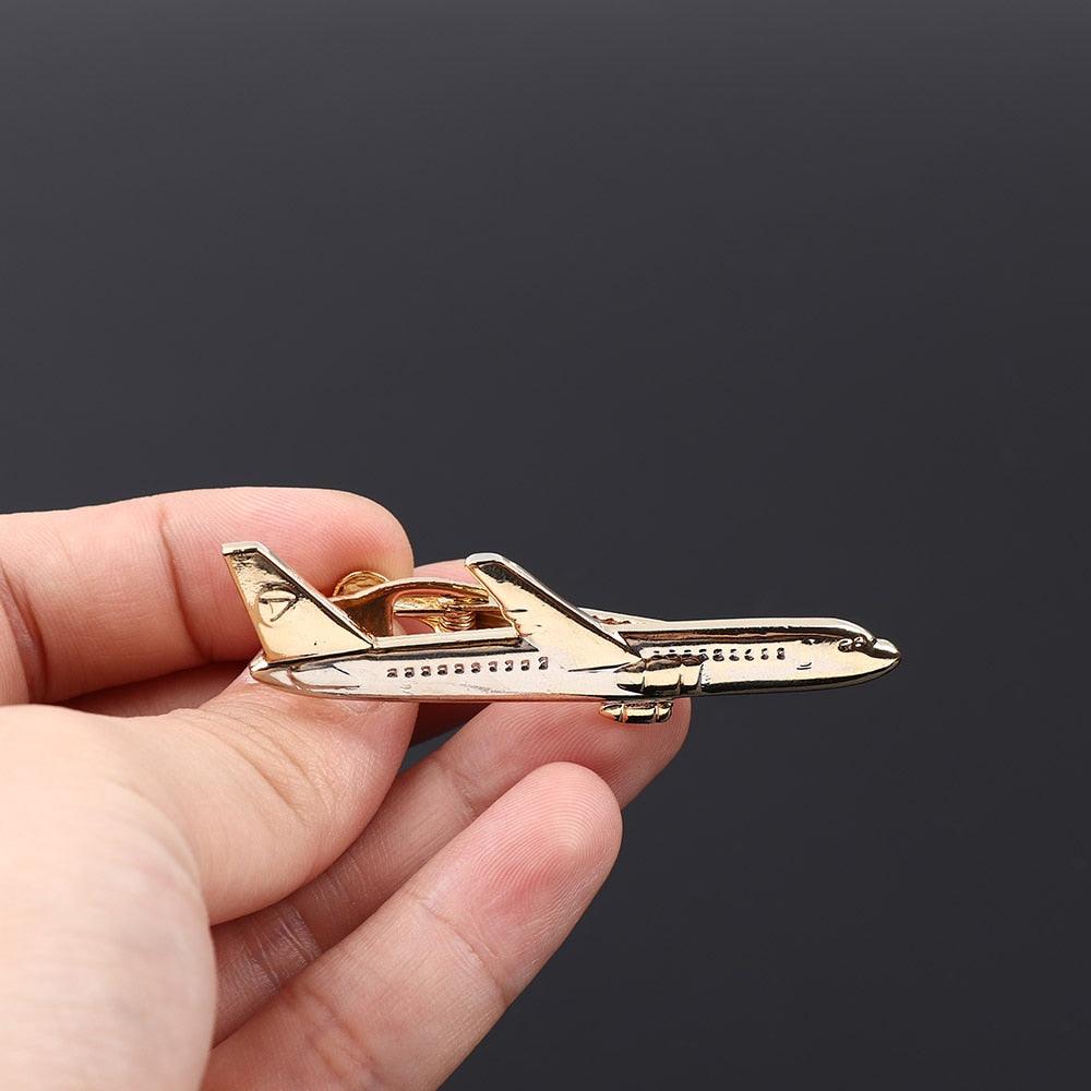 Modern Airplane Shaped Men Tie Clip Pilot Business Men Tie Clip Golden Plating Airplane Tie Clips Wedding Gift Necktie Clip Quality Tie Clasp Men Suits Wedding Gift