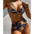 Modern Blue High Waist Bikini Push Up Swimwear Women Dragon Printed Bikini Set Retro Swimsuit Women's High Waist Bikini Swimsuits Twist Push Up Two Piece Bathing Suits Tummy Control Swimwear