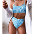 Modern Blue High Waist Bikini Push Up Swimwear Women Dragon Printed Bikini Set Retro Swimsuit Women's High Waist Bikini Swimsuits Twist Push Up Two Piece Bathing Suits Tummy Control Swimwear