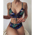 Modern Blue High Waist Bikini Push Up Swimwear Women Dragon Printed Bikini Set Retro Swimsuit Women's High Waist Bikini Swimsuits Twist Push Up Two Piece Bathing Suits Tummy Control Swimwear