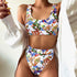 Modern Blue High Waist Bikini Push Up Swimwear Women Dragon Printed Bikini Set Retro Swimsuit Women's High Waist Bikini Swimsuits Twist Push Up Two Piece Bathing Suits Tummy Control Swimwear