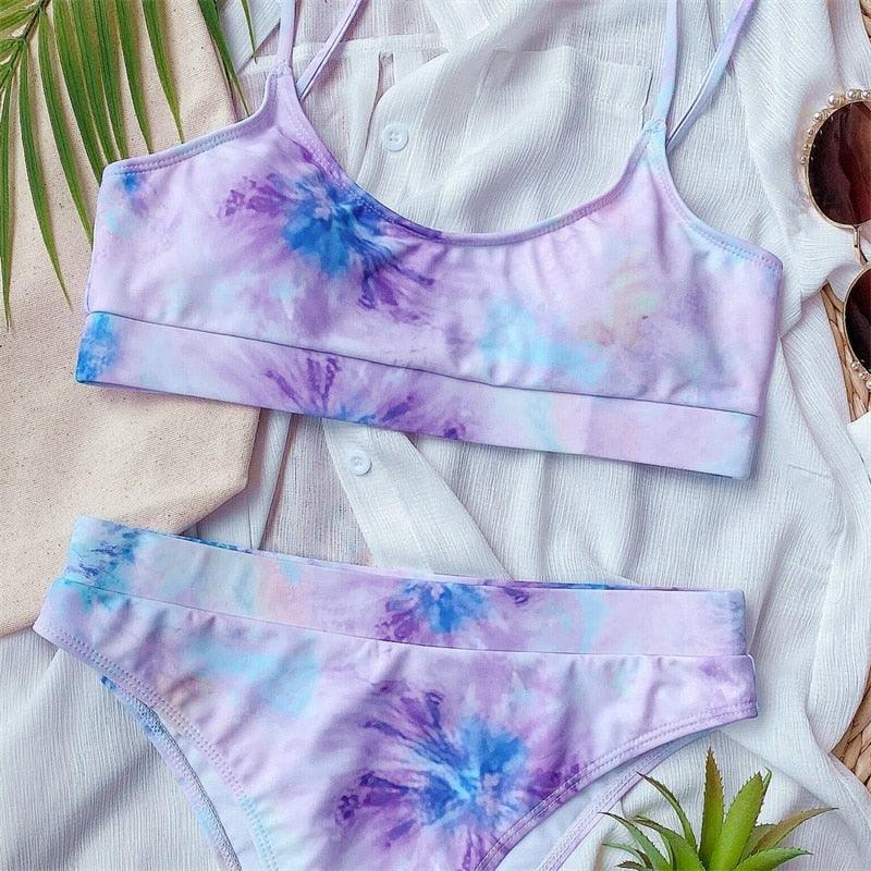 Modern Blue High Waist Bikini Push Up Swimwear Women Dragon Printed Bikini Set Retro Swimsuit Women's High Waist Bikini Swimsuits Twist Push Up Two Piece Bathing Suits Tummy Control Swimwear