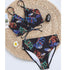 Modern Blue High Waist Bikini Push Up Swimwear Women Dragon Printed Bikini Set Retro Swimsuit Women's High Waist Bikini Swimsuits Twist Push Up Two Piece Bathing Suits Tummy Control Swimwear