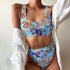 Modern Blue High Waist Bikini Push Up Swimwear Women Dragon Printed Bikini Set Retro Swimsuit Women's High Waist Bikini Swimsuits Twist Push Up Two Piece Bathing Suits Tummy Control Swimwear