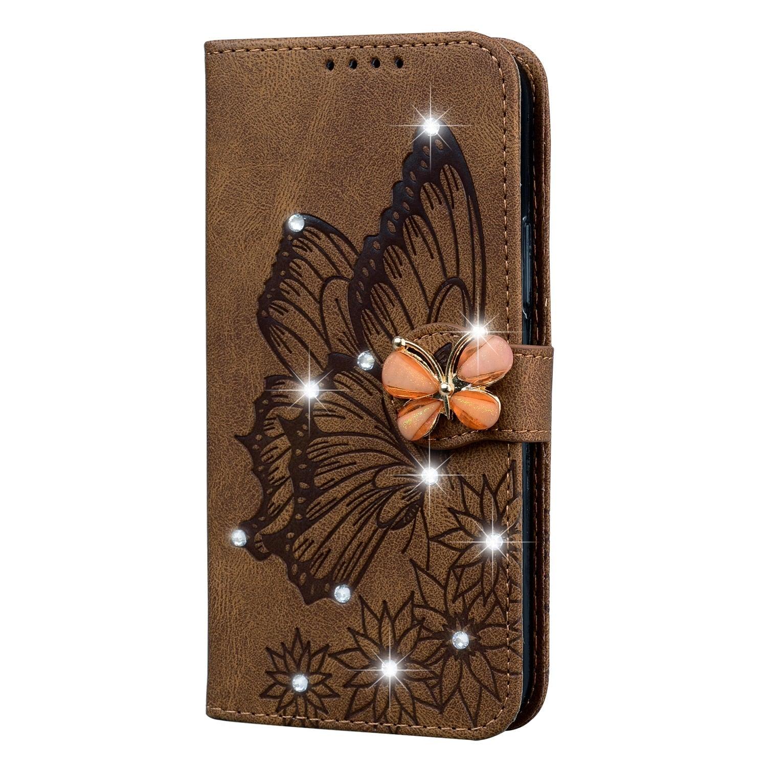 Modern Glitter Leather Flip Wallet Phone Case For iPhone 14 13 12 Pro Max 11 Shiny Green Butterfly Cover Glitter Flip Case Mobile Phone Case PU Leather Magnetic Case