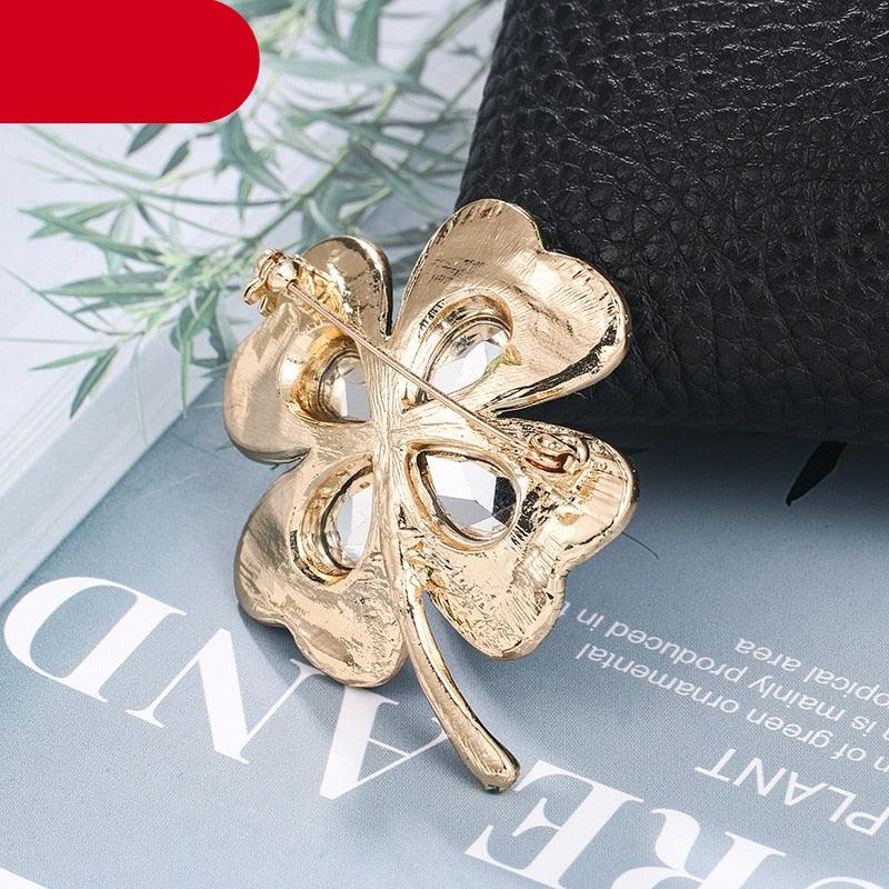 Modern Green Women Brooch Red Four Leaf Clover Crystal Rhinestones Brooches Women Luxury Brooch Pin Leaf Brooch Elegant Party Jewelry For Your Wife