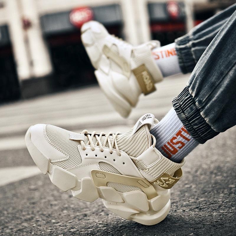 Modern High Top Beige Men's Sneakers Chunky Men Shoes Fashion Casual Breathable Men's Height Increasing Casual Outdoor High Quality Sport Sneakers