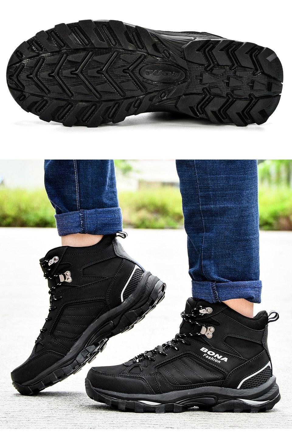 Modern Mens Boots Anti-Skidding Leather Shoes Popular Comfy Spring Autumn Men Shoes Short Plush Snow Boots Outdoor Warm Fur Lined Water Resistant Non Slip Mens Shoes