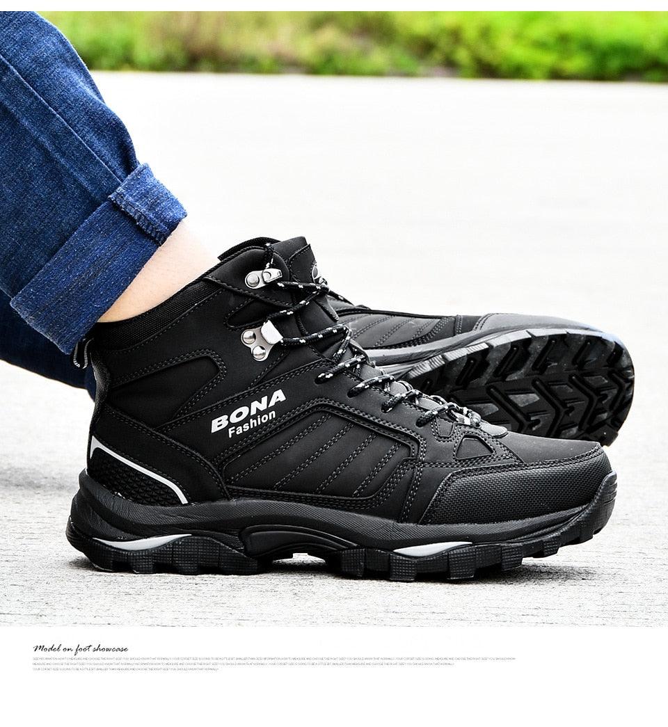 Modern Mens Boots Anti-Skidding Leather Shoes Popular Comfy Spring Autumn Men Shoes Short Plush Snow Boots Outdoor Warm Fur Lined Water Resistant Non Slip Mens Shoes