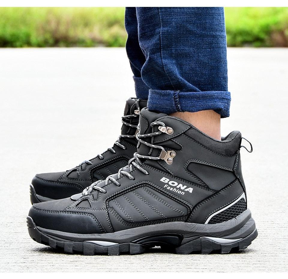 Modern Mens Boots Anti-Skidding Leather Shoes Popular Comfy Spring Autumn Men Shoes Short Plush Snow Boots Outdoor Warm Fur Lined Water Resistant Non Slip Mens Shoes