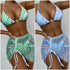 Modern Print Bikini Triangle Swimsuit  Bikini 3 Piece Set Women's Swimsuit with Short Mesh Sheer Wrap Cover Ups Beach Skirt Bathing Suit Women Halter Swimwear Women Skirt 3 Pieces Set Elegant Bathing Suit Beach Wear