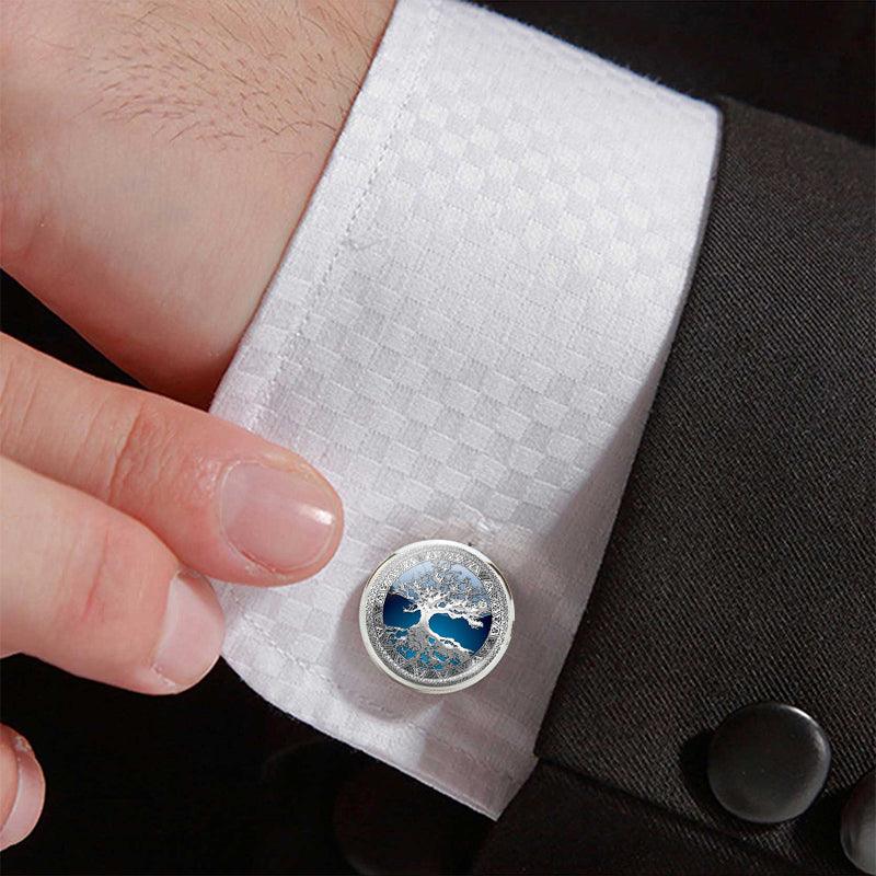 Modern Round Tree Cufflinks For Men Elegant Best Man Cufflinks Set Wedding Cufflinks Office Suit Shirt Cuff Links Men Accessories Valentine Graduation Birthday Gift Beautiful Cuff Links