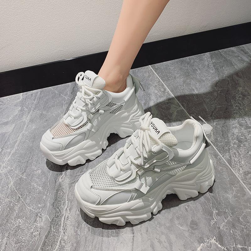 Modern Thick Platform Sneakers White Woman Vulcanize Shoes Luxury Tennis Sneakers Trainers Lace Up Fashion Comfortable Walking Footwear New Lightweight Sneakers