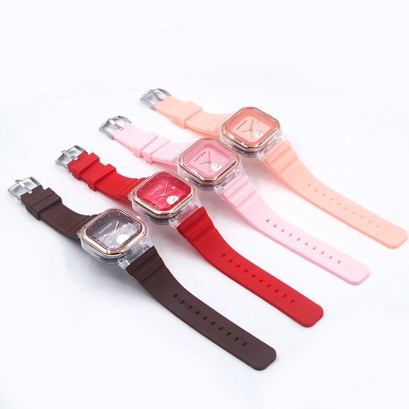 Modern Transparent Quartz Watch Sports Kids Children Watches For Girls Boys Square Women Sports Electronic Casual Quartz Wristwatch With Bezel Case Silicone Band Watch For Women Men