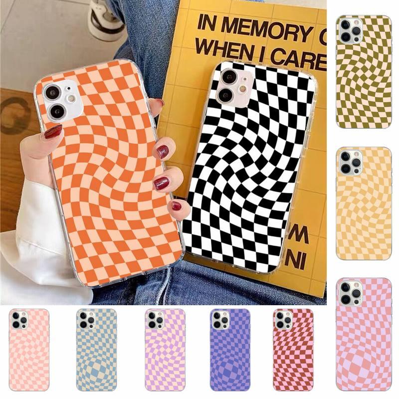 Modern Unique Design Checkers Phone Case for iPhone 11 12 13 Mini Pro Max Case Black And White Checkerboard Pattern Case Stylish Case For Girls