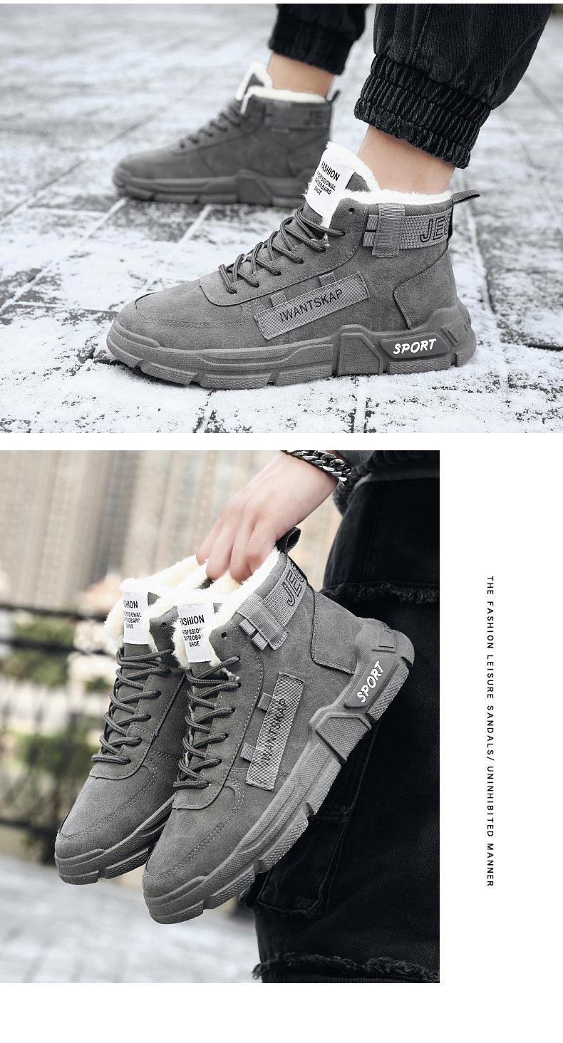 Modern Winter Mens Boots Snow Lightweight Non-Slip Lace-Up Outdoor Warm Sneakers High-Top Cotton Casual Shoes Outdoor Water Resistant Camping Walking Autumn Sneakers