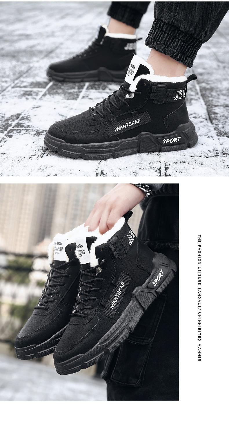 Modern Winter Mens Boots Snow Lightweight Non-Slip Lace-Up Outdoor Warm Sneakers High-Top Cotton Casual Shoes Outdoor Water Resistant Camping Walking Autumn Sneakers