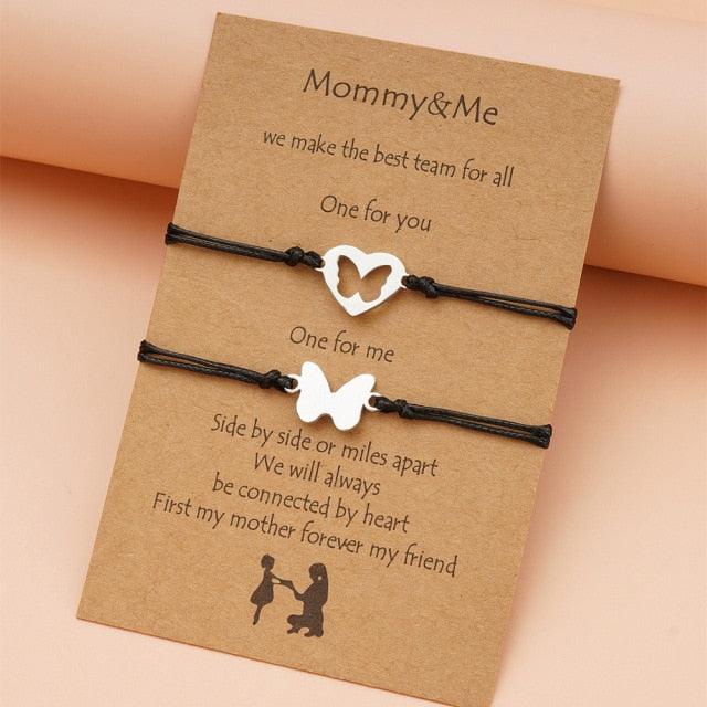 Mother Daughter Bracelets Set 2pcs Mommy And Me Matching Stainless Steel Love Heart Butterfly Jewelry Matching Heart Wish Bracelets Jewelry Gift For Mom Daughter