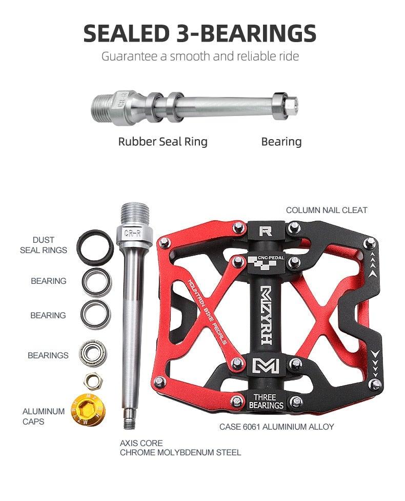 Mountain Bicycle Pedals Cycling Ultralight Aluminum Alloy 3 Bearings Pedals Bike Pedals Flat Bike Pedal Ultra-Light Aluminum Alloy Sealed Bearing With Cleats Pedal Suitable For Mountain Bike Bicycle