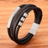 Multi-layer Leather Bracelet Stainless Steel Metal Luxury Bangles For Men Charm Accessories Mens New Magnetic Clasp Multi-Layer Braided Leather Brown And Black Bracelets