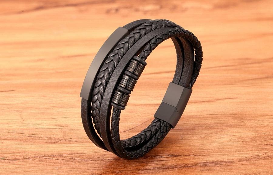 Multi-layer Leather Bracelet Stainless Steel Metal Luxury Bangles For Men Charm Accessories Mens New Magnetic Clasp Multi-Layer Braided Leather Brown And Black Bracelets