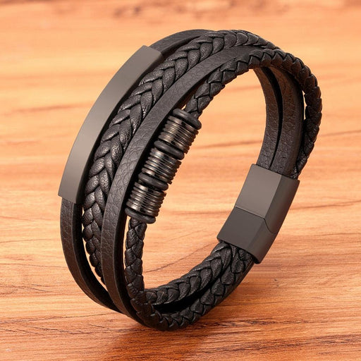 Multi-layer Leather Bracelet Stainless Steel Metal Luxury Bangles For Men Charm Accessories Mens New Magnetic Clasp Multi-Layer Braided Leather Brown And Black Bracelets