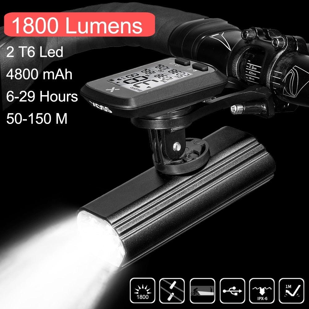 Multifunctional Bike Light Headlight Holder Powerful Flashlight USB Charging LED Bicycle Front Light 5 Light Modes Powerful Waterproof Bicycle Light Easy To Mount Fits All Bicycles 1800 Lumens