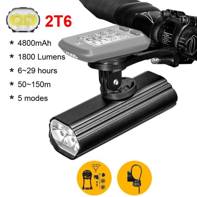 Multifunctional Bike Light Headlight Holder Powerful Flashlight USB Charging LED Bicycle Front Light 5 Light Modes Powerful Waterproof Bicycle Light Easy To Mount Fits All Bicycles 1800 Lumens