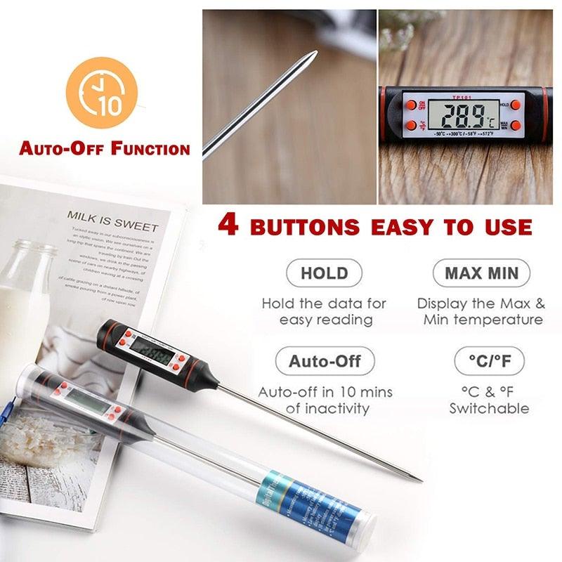 Multifunctional Digital Thermometer For BBQ Food Meat Cake Candy Bake Grill Ultra Fast Kitchen Thermometer with Hold & Calibration Digital Food Thermometer for BBQ Baking Candy Milk Temperature Cooking Thermometer Oven Kitchen Tools